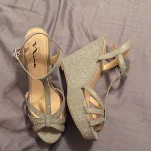 Silver sparkly wedged shoes by touch of Nina!